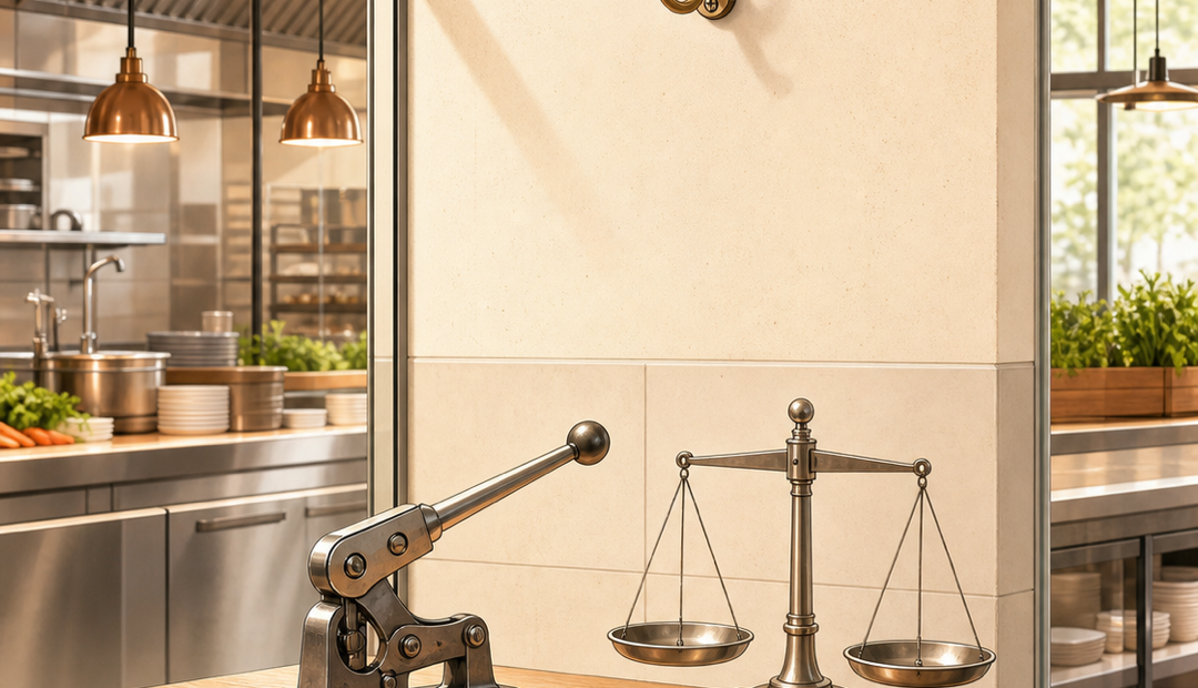 Werkbank mit Bremshebel und Waage